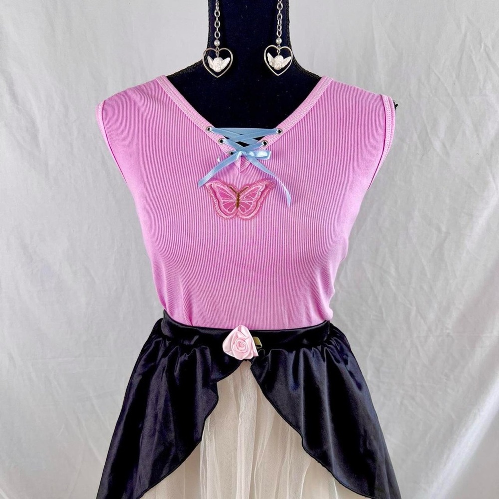Reworked Y2K lace-up butterfly top size XL